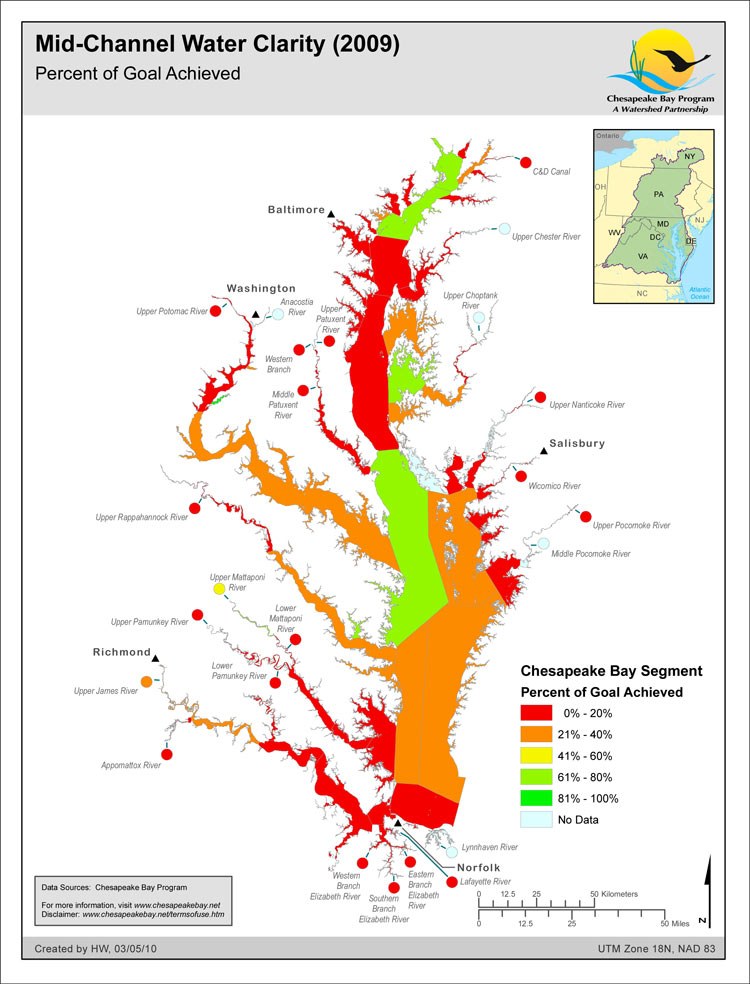 Map MidChannel Water Clarity (2009) Chesapeake Bay Program